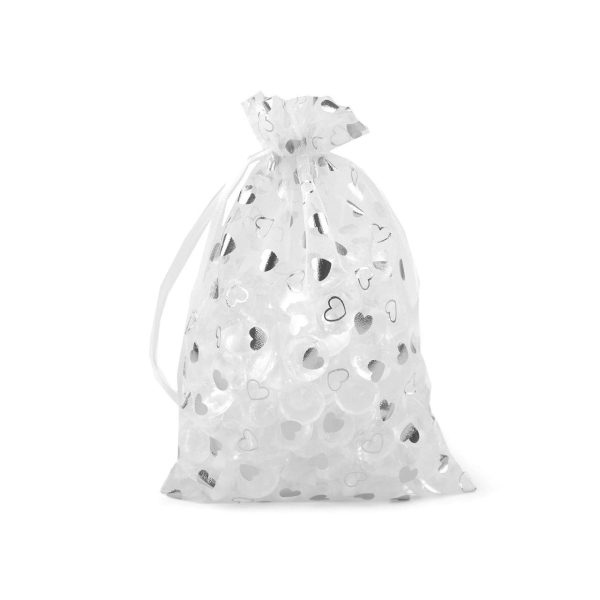 Dárkový pytlík organza srdíčka - stříbrná