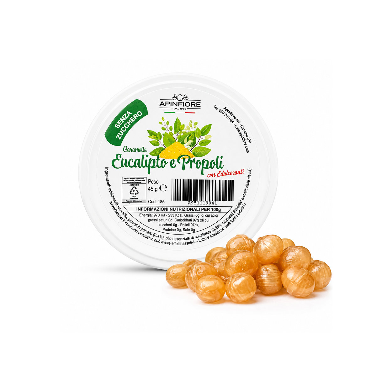 Apinfiore Caramelle Eucalipto e Propoli Senza Zucchero Bonbony s eukalyptem a propolisem bez cukru_1