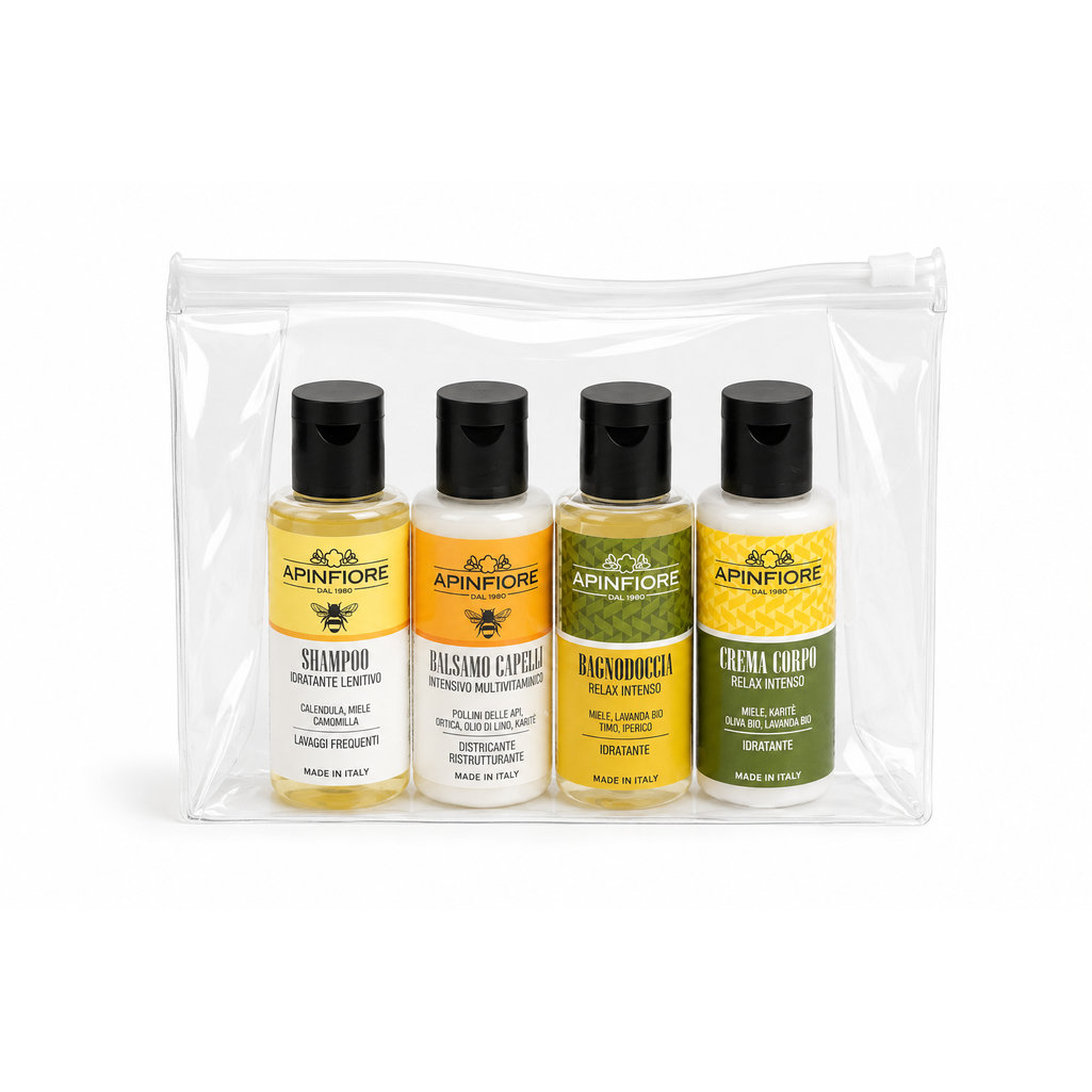 Kit da Viaggio Apinfiore 4 essenziali in pochette da viaggio - Cestovní sada Apinfiore 4 nezbytné produkty v cestovní kosmetické taštičce_